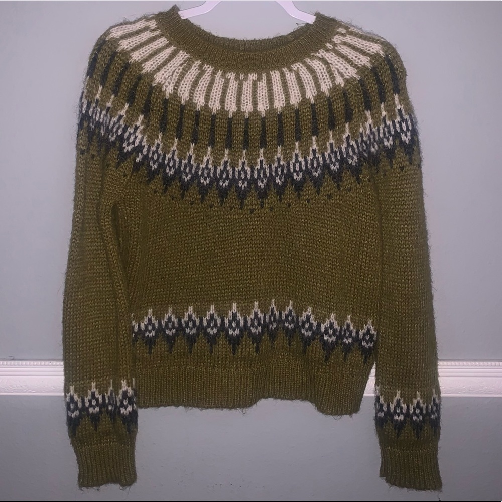 Topshop Knit Nordic Pattern Green Sweater Size 6